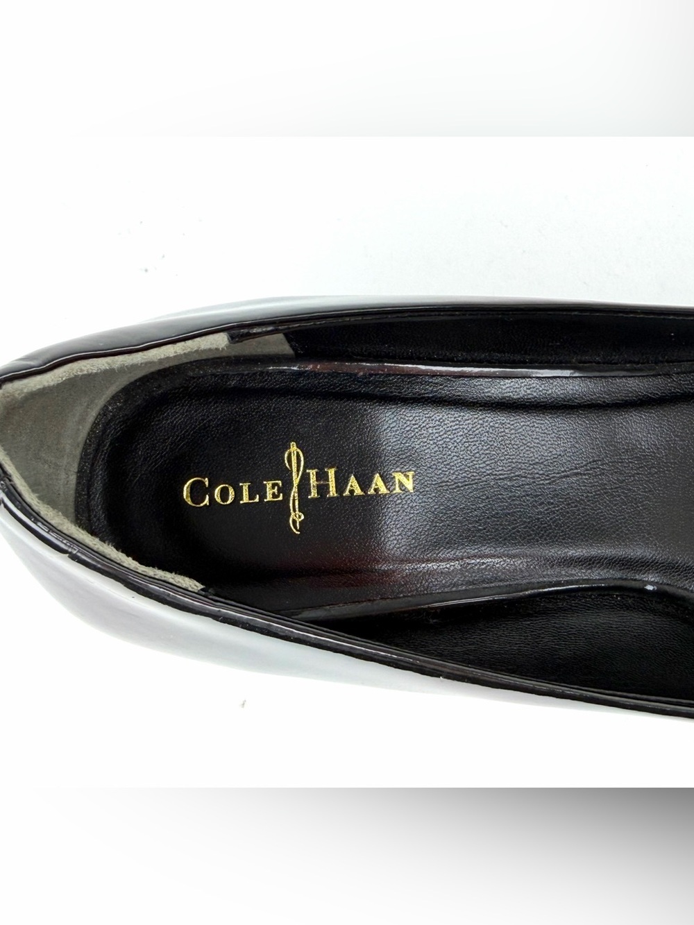 Cole Haan Nike Air Elly Black Patent Peep Toe Wedge Heel, EUC. - Picture 8 of 10